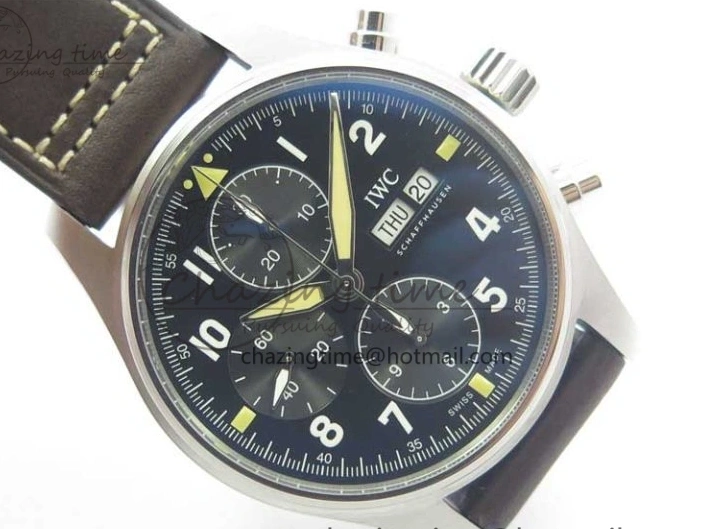MIROTIME 0514 Pilot Chrono Spitfire IW387903 SS ZF 1:1 Best Edition Black Dial on Brown Leather Strap A OdorResistant 7127